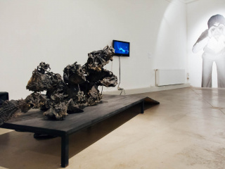 Karl Karner, '1056 cm x 85 aus Samtkasten', sculpture (2013); Karl Karner and Linda Samaraweerova, 'Greenwax On', video (2012/13); Alexandru Raevschi, 'Friendly fire, which we won'